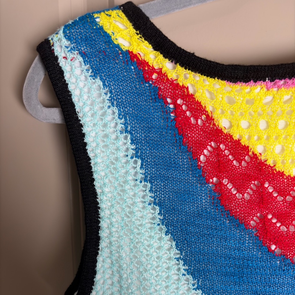 STAUD Marseille Rainbow One-Shoulder Knit Cutout Mini Dress Size M NWOT - Picture 6 of 7